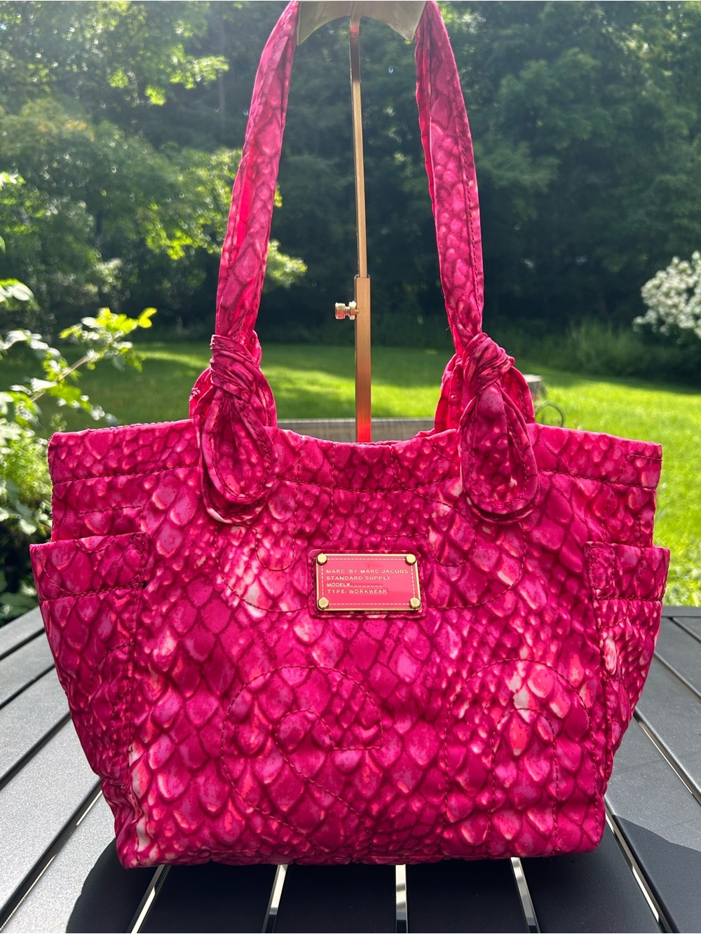 Marc by Marc Jacobs Fuchsia Snake-Print Knotted Strap Tote